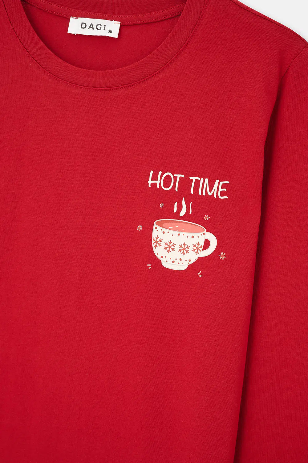 Kırmızı Kadın Uzun Kollu Pijama Takımı