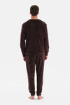 Kahverengi Bisiklet Yaka Uzun Kollu Kadife Tişört Pantolon Pijama Takımı
