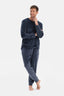 Lacivert Bisiklet Yaka Uzun Kollu Kadife Tişört Pantolon Pijama Takımı