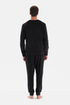 Siyah Bisiklet Yaka Uzun Kollu Kadife Tişört Pantolon Pijama Takımı