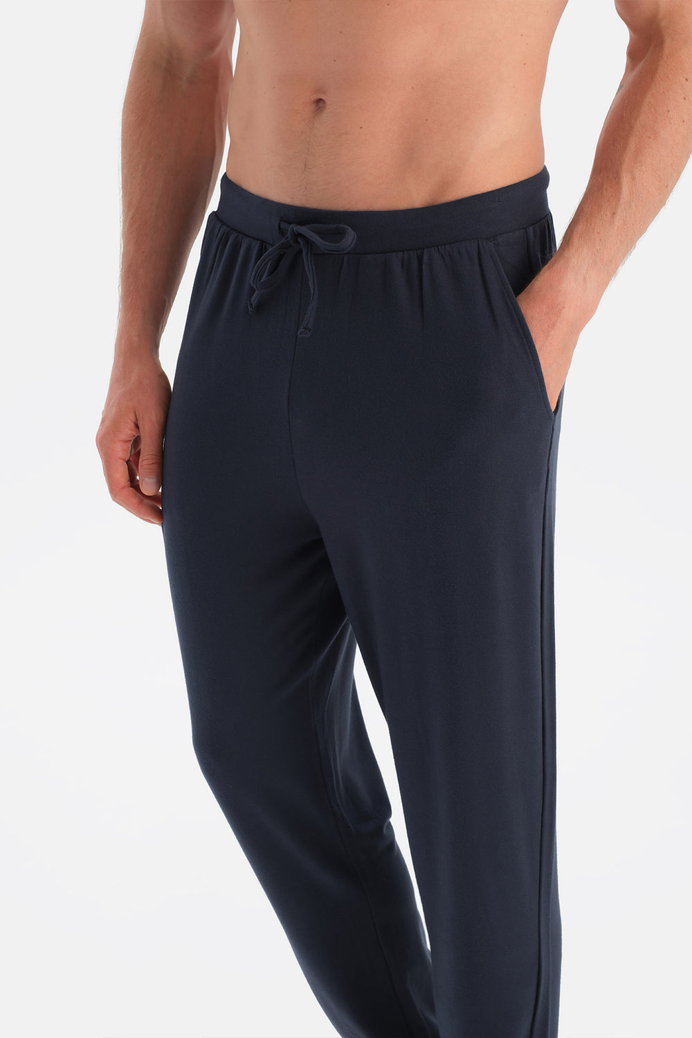 Lacivert Dikiş Ve Bant Detaylı Uzun Kollu Tişört Pantolon Pijama Takımı