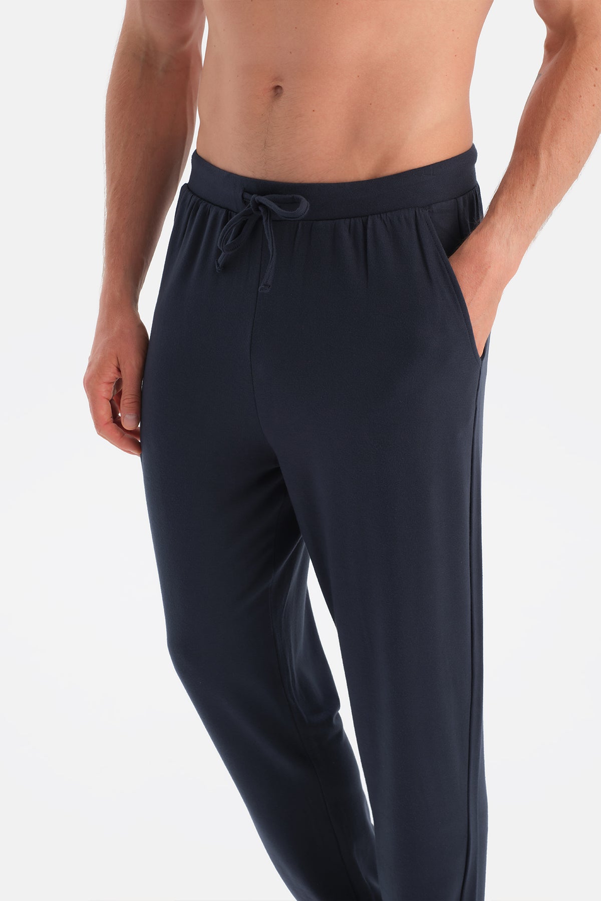 Lacivert Dikiş Ve Bant Detaylı Uzun Kollu Tişört Pantolon Pijama Takımı