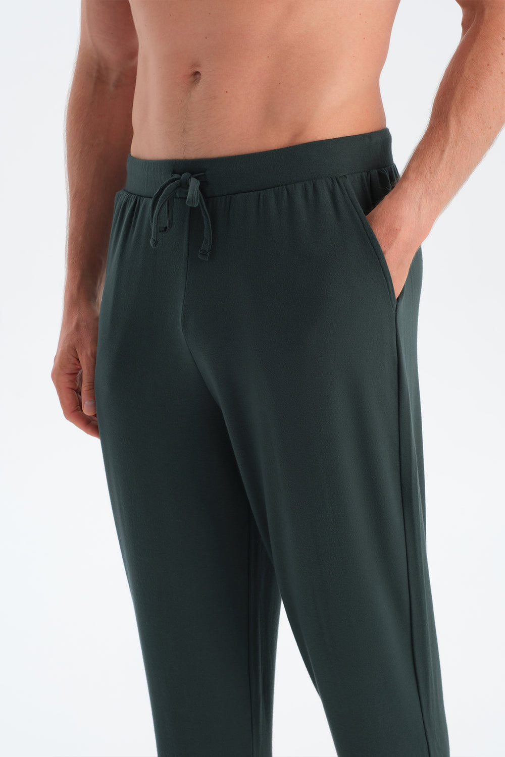 Koyu Yeşil Dikiş Ve Bant Detaylı Uzun Kollu Tişört Pantolon Pijama Takımı