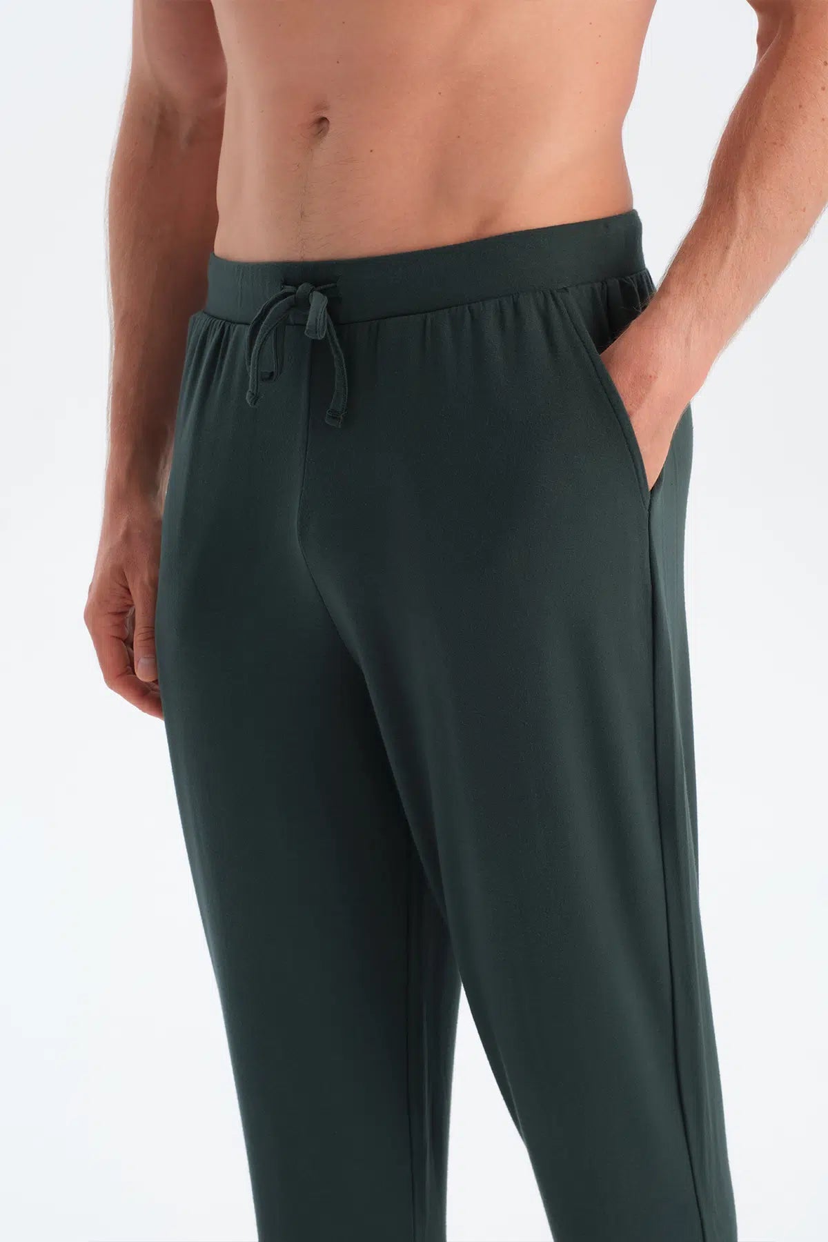 Koyu Yeşil DüDetaylı Uzun Kollu Tişört Pantolon Pijama Takımı