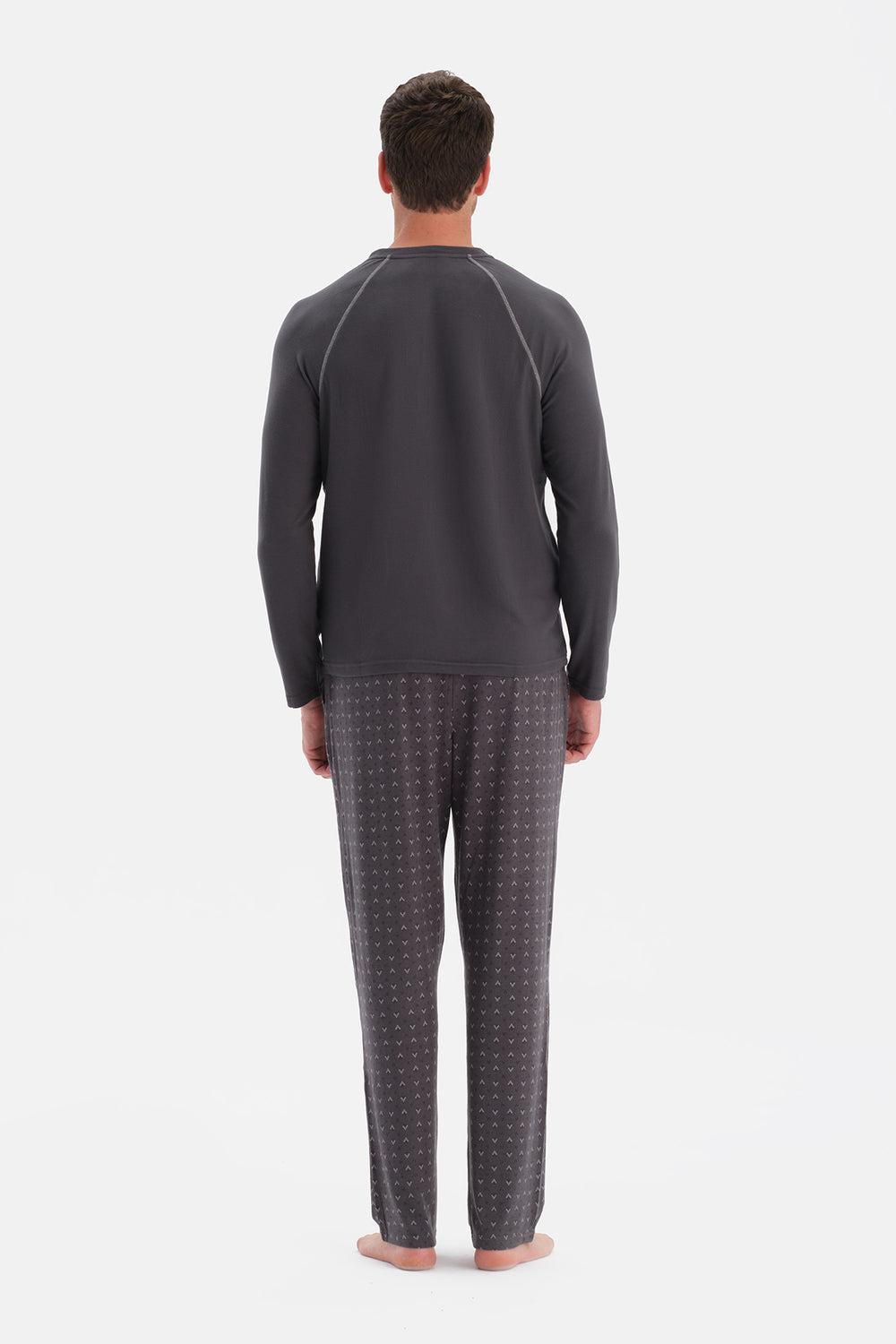 Antrasıt Dikiş Detaylı Ve Patlı Termal Tişört Pantolon Pijama Takımı