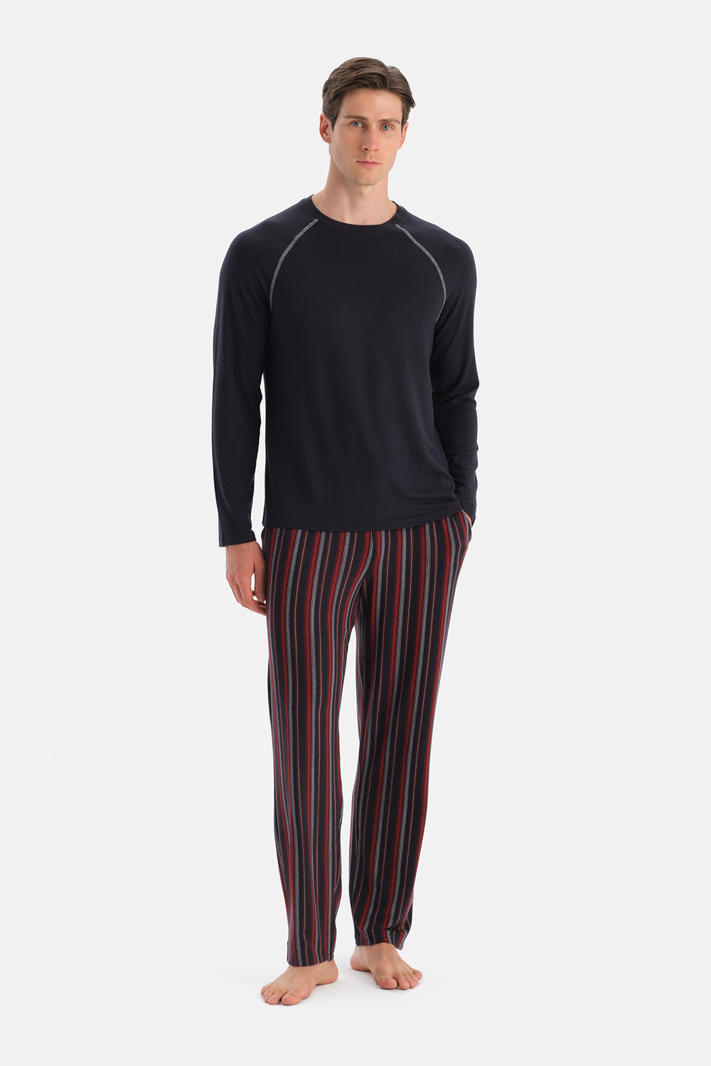 Lacivert Bisiklet Yaka Termal Tişört Pantolon Pijama Takımı