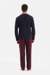Lacivert Dikiş Detaylı Waffle Tişört Pantolon Pijama Takımı