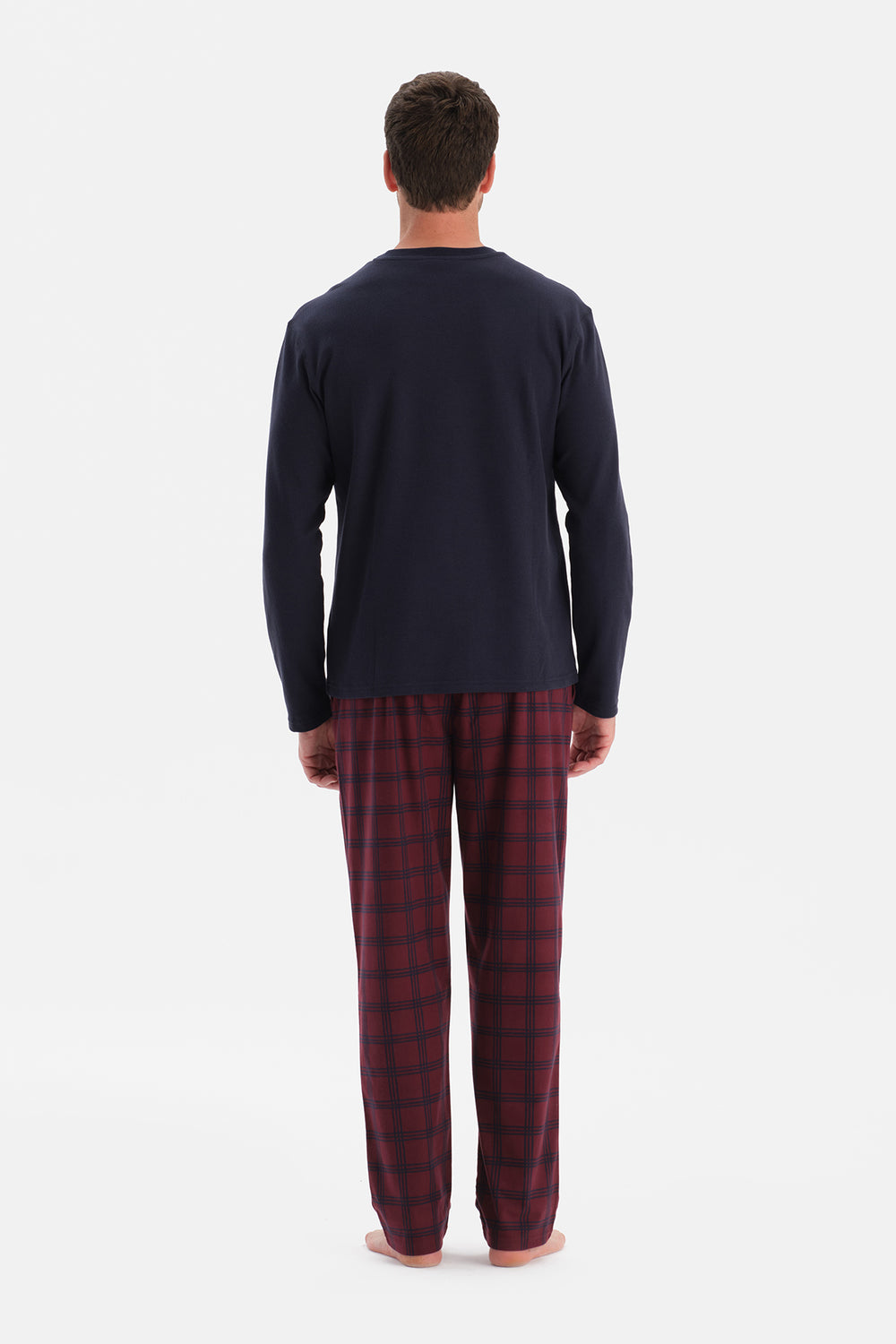 Lacivert Dikiş Detaylı Waffle Tişört Pantolon Pijama Takımı