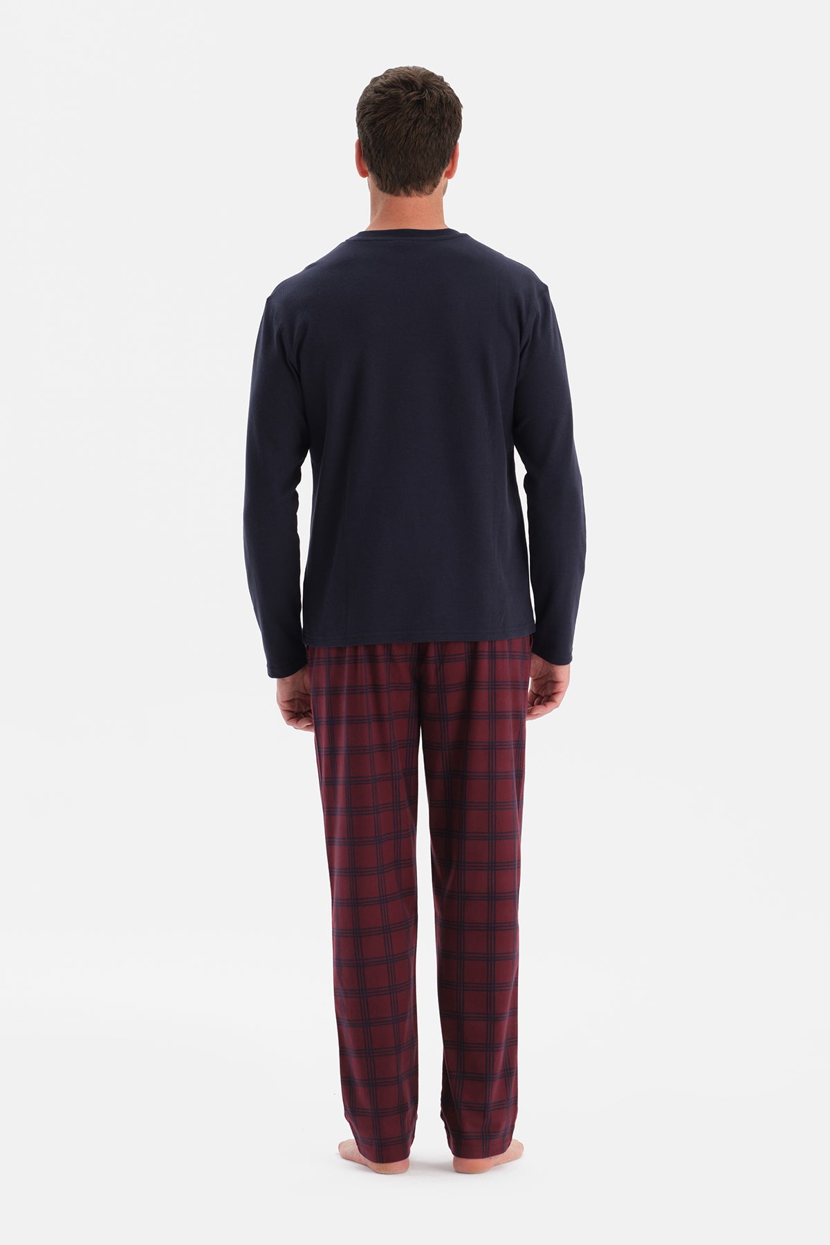 Lacivert Dikiş Detaylı Waffle Tişört Pantolon Pijama Takımı