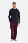 Lacivert Dikiş Detaylı Waffle Tişört Pantolon Pijama Takımı