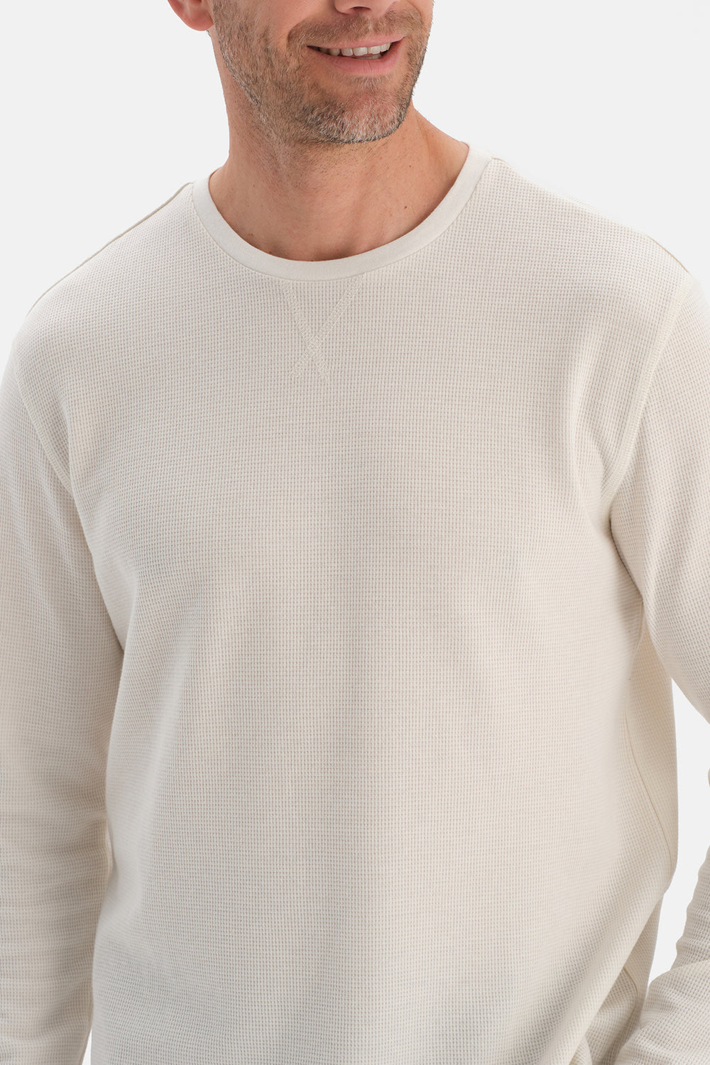 Ekru Dikiş Detaylı Waffle Tişört Pantolon Pijama Takımı