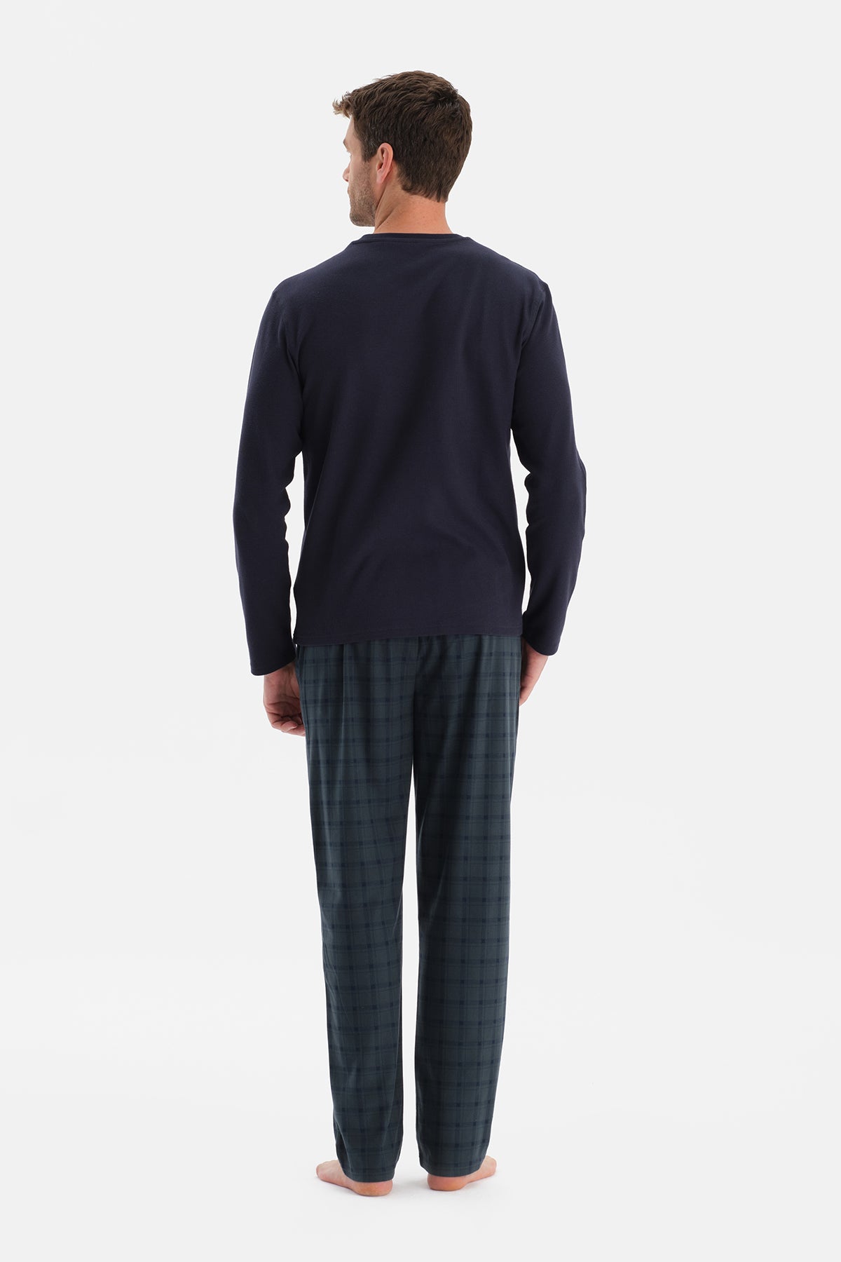 Lacivert Dikiş Detaylı Waffle Tişört Pantolon Pijama Takımı