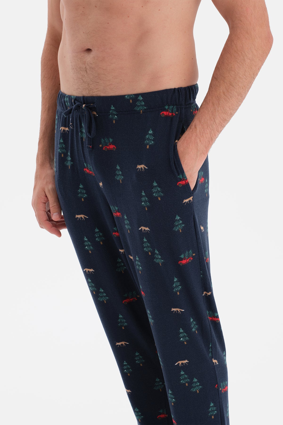 Lacivert Dikiş Detaylı Uzun Kollu Termal Tişört Pantolon Pijama Takımı