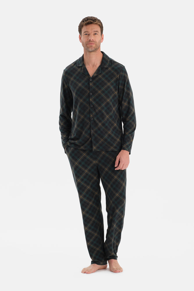 Koyu Yeşil Ekose Termal Gömlek Pantolon Pijama Takımı