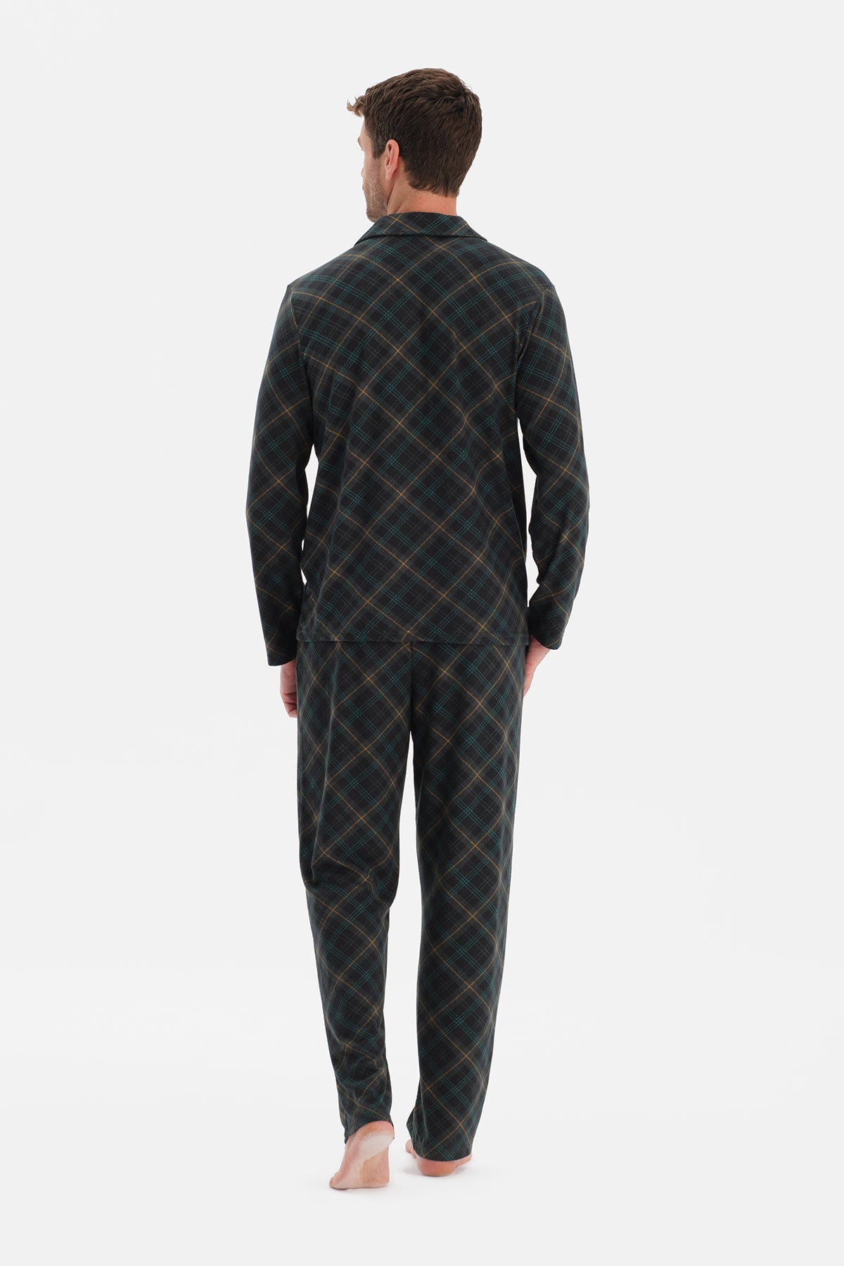 Koyu Yeşil Ekose Termal Gömlek Pantolon Pijama Takımı