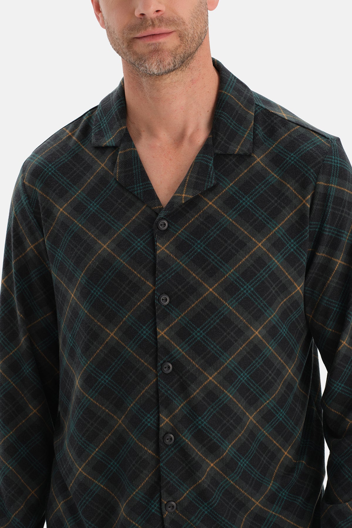 Koyu Yeşil Ekose Termal Gömlek Pantolon Pijama Takımı