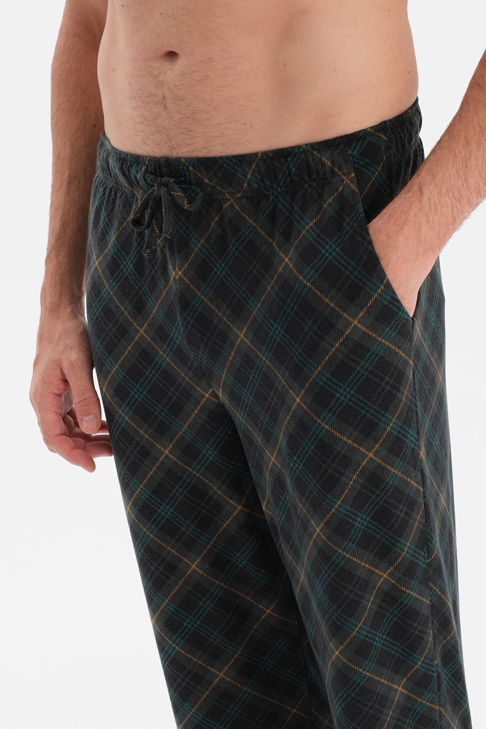 Koyu Yeşil Ekose Termal Gömlek Pantolon Pijama Takımı