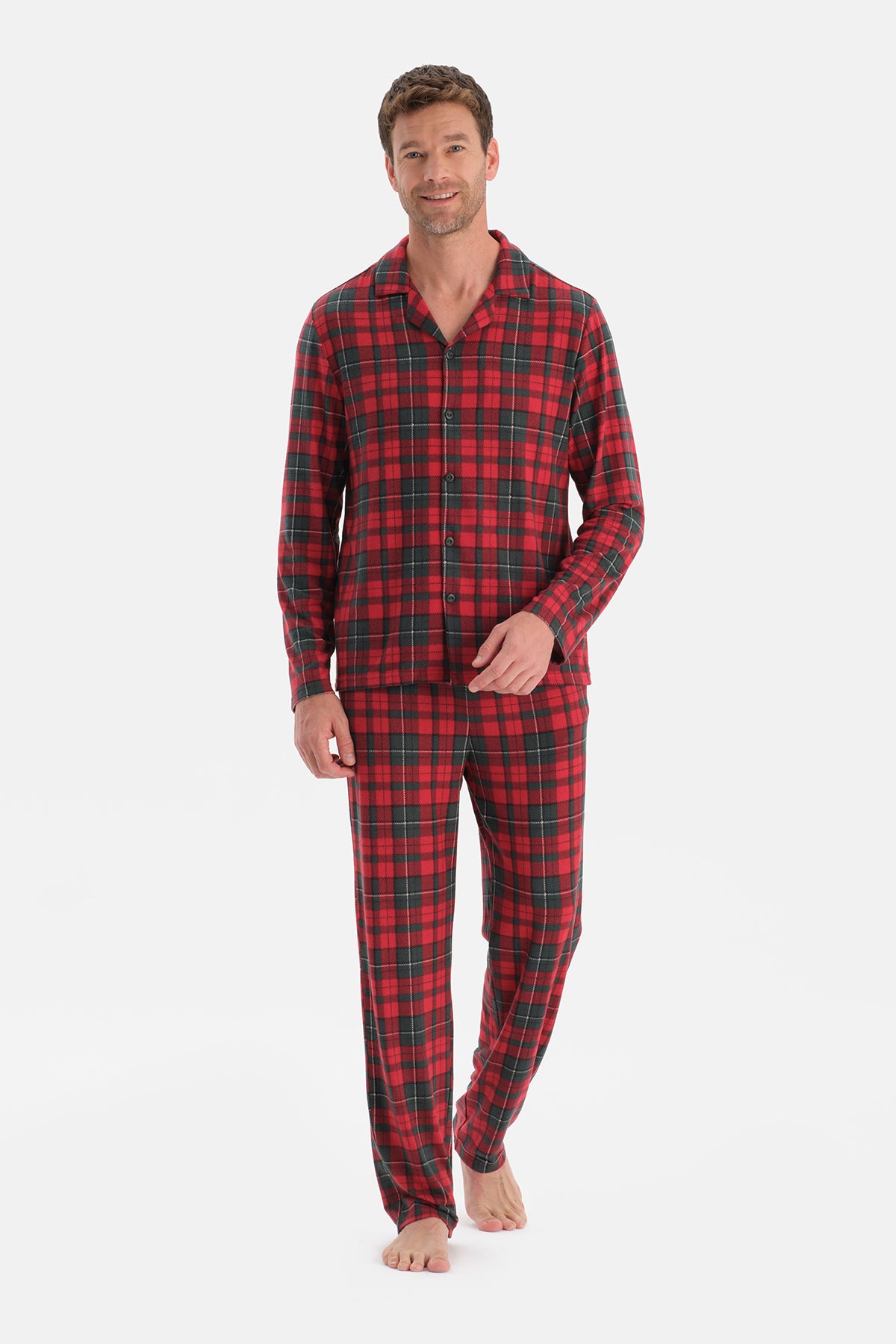 Kırmızı Ekose Termal Gömlek Pantolon Pijama Takımı