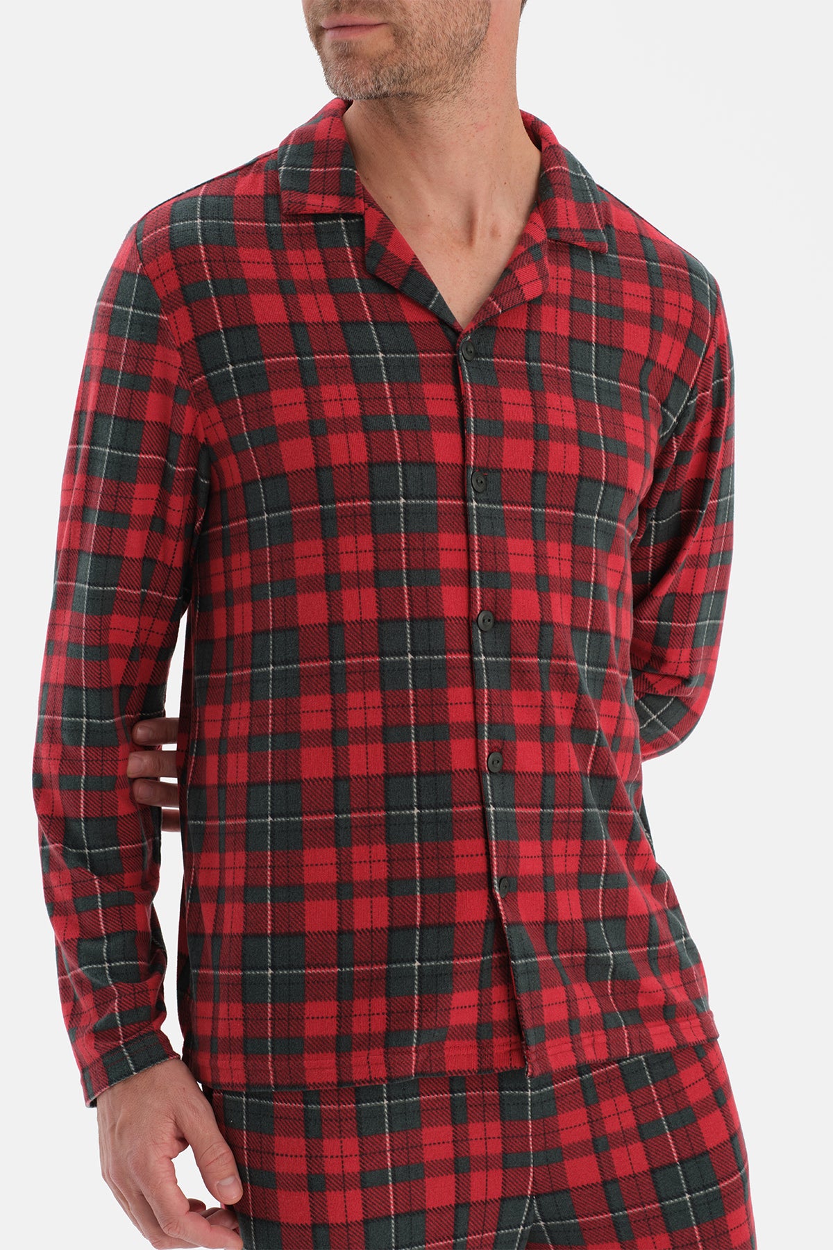 Kırmızı Ekose Termal Gömlek Pantolon Pijama Takımı