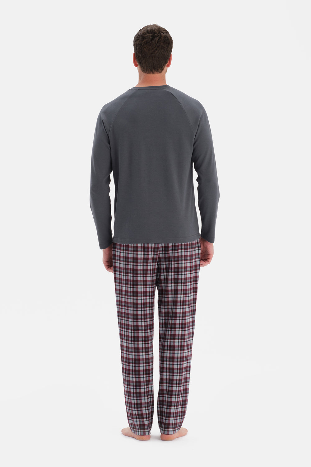 Koyu Gri Uzun Kollu Pat Ve Cep Detaylı Tişört Pantolon Takım