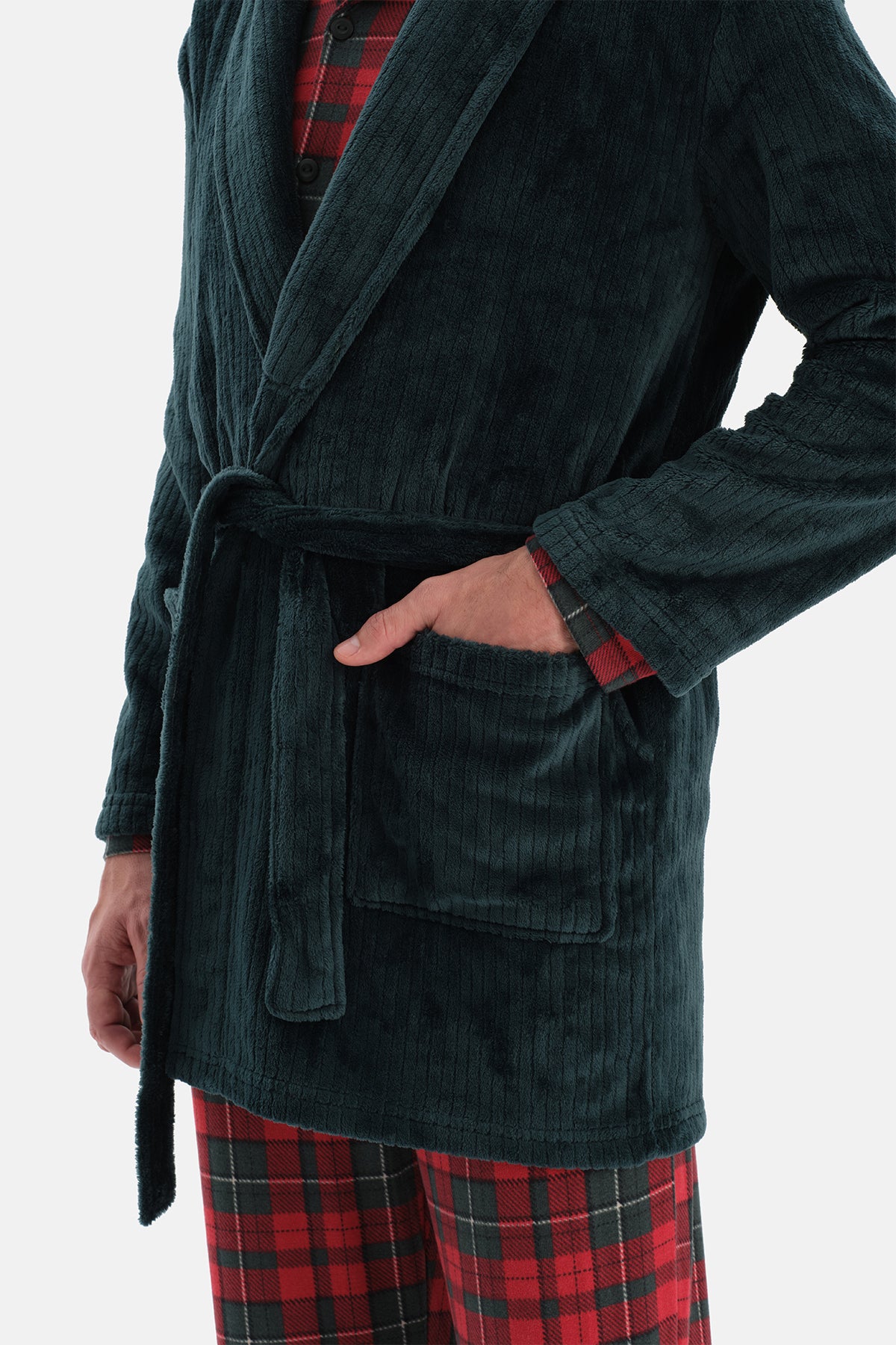 Koyu Yeşil Çizgi Görünümlü Polar Sabahlık