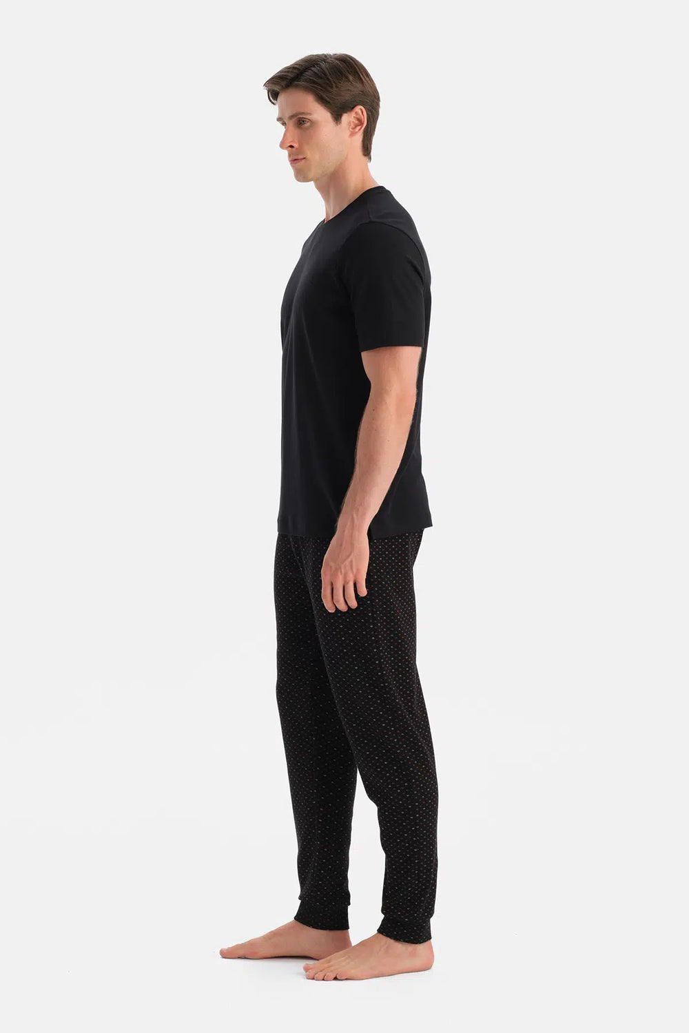 Siyah Mikroprint Desenli İnterlok Pantolon