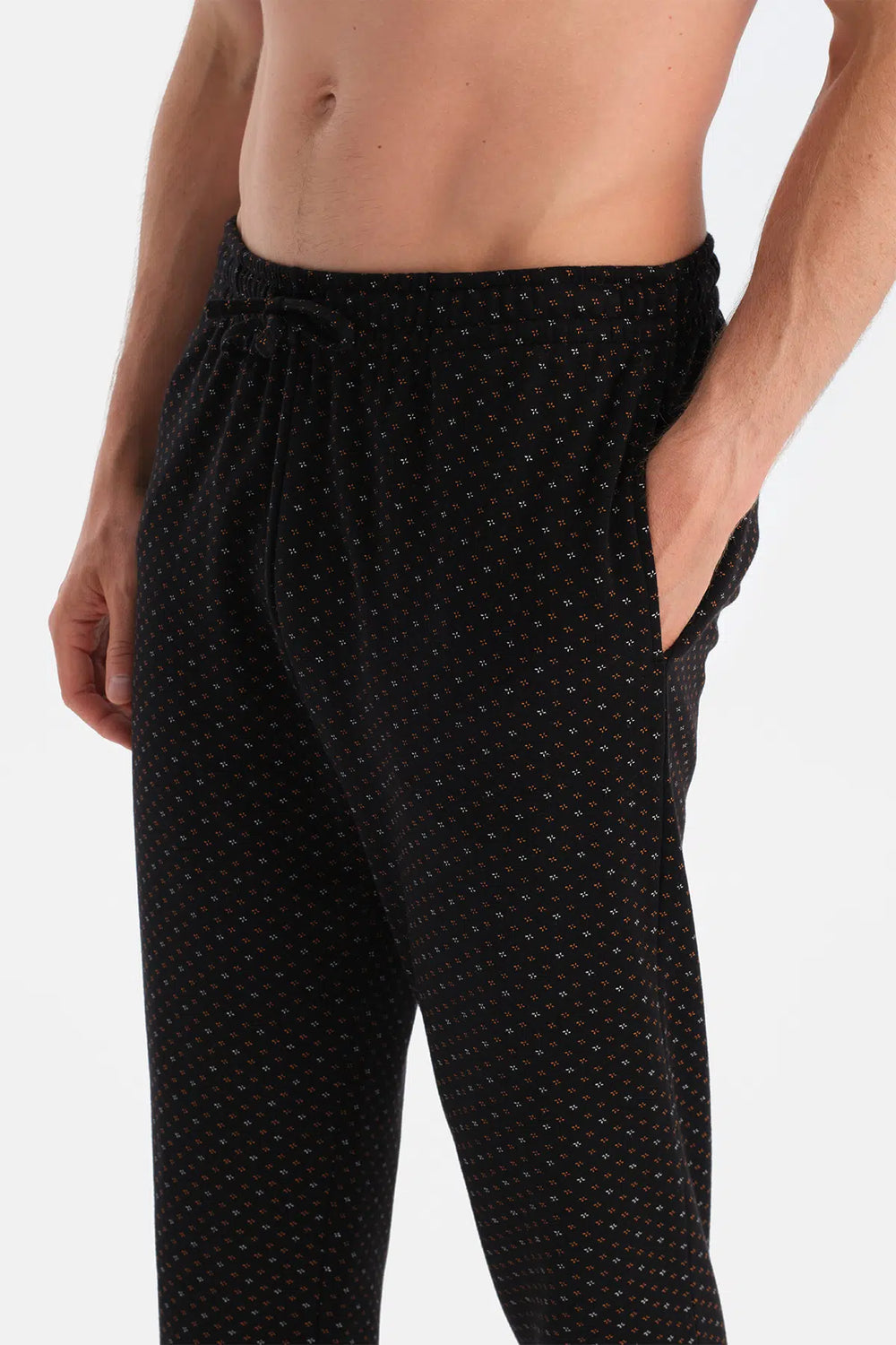 Siyah Mikroprint Desenli İnterlok Pantolon