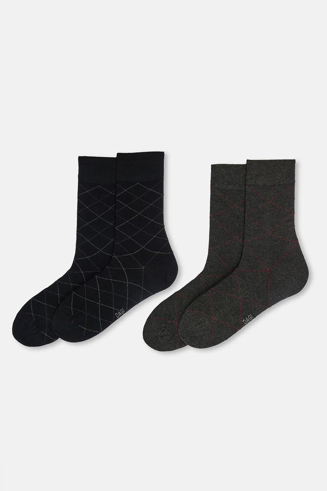 ERKEK 2'Lİ BAKLAVA DESEN BAMBU ÇORAP