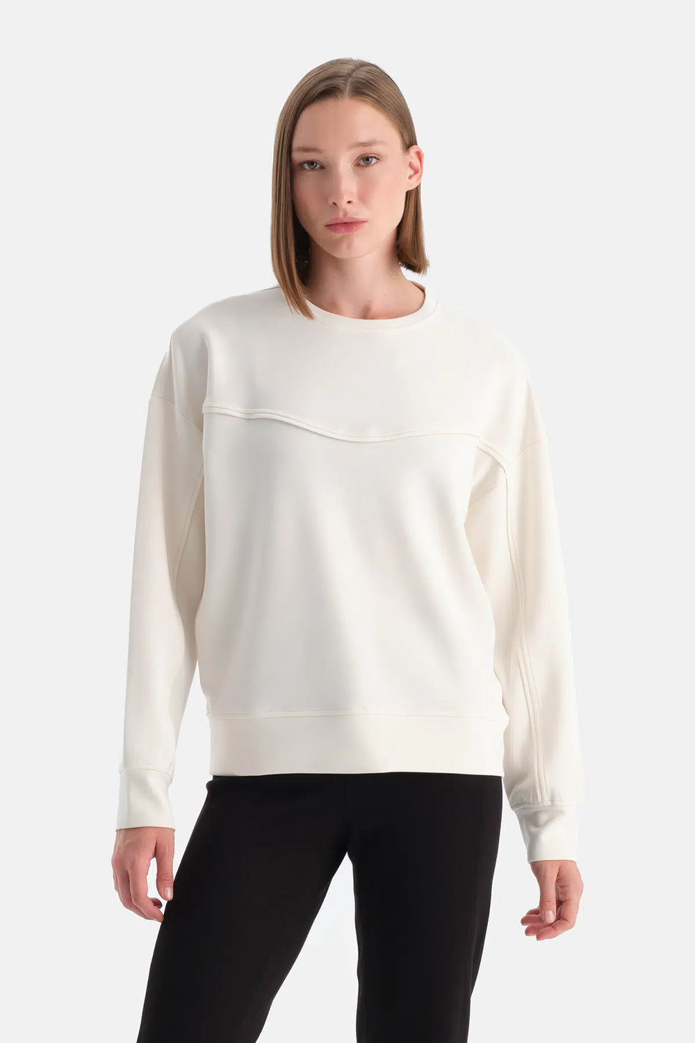 Ekru Kadın Modal Biye Detaylı Sweatshırt