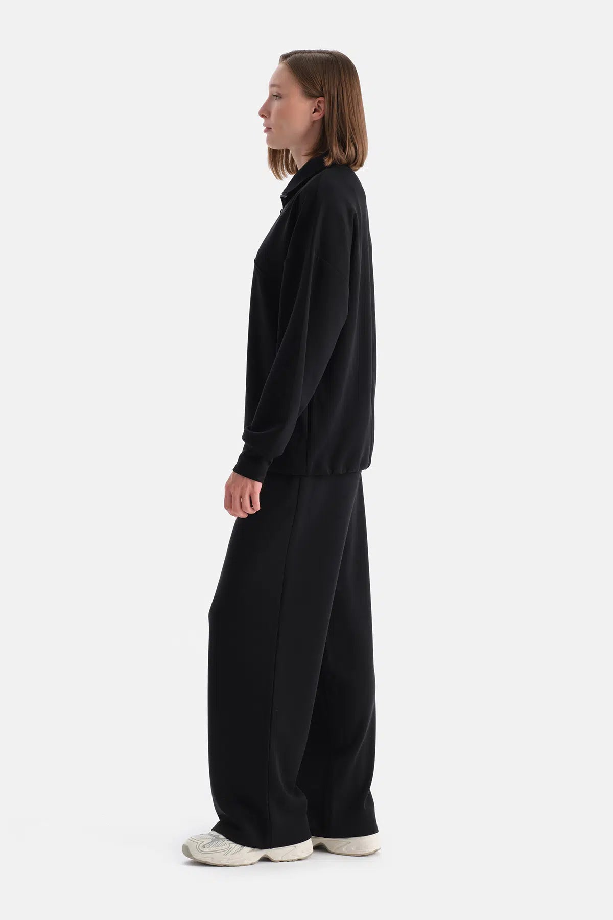 Siyah Kadın Yarım Fermuarlı Modal Sweatshırt