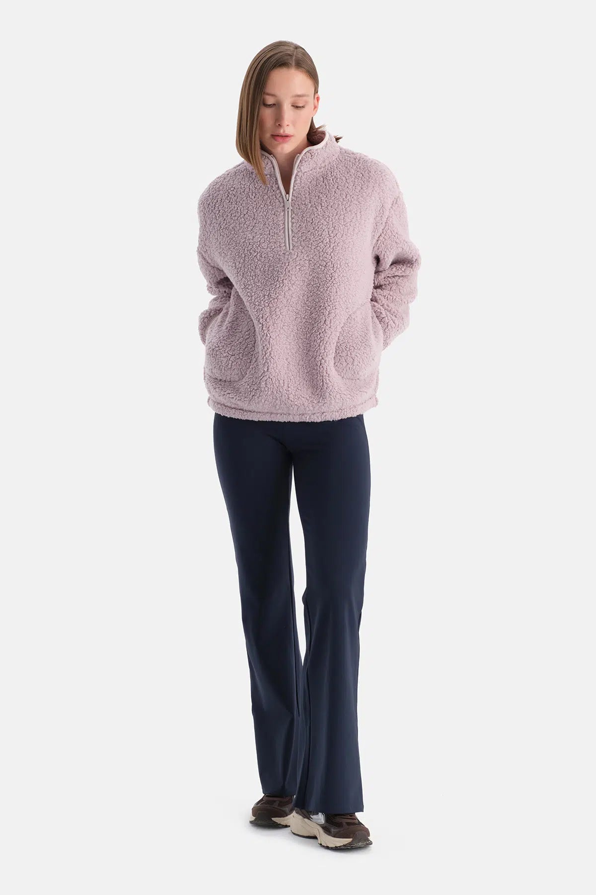 Lila Kadın Yarım Fermuarlı Sweatshırt