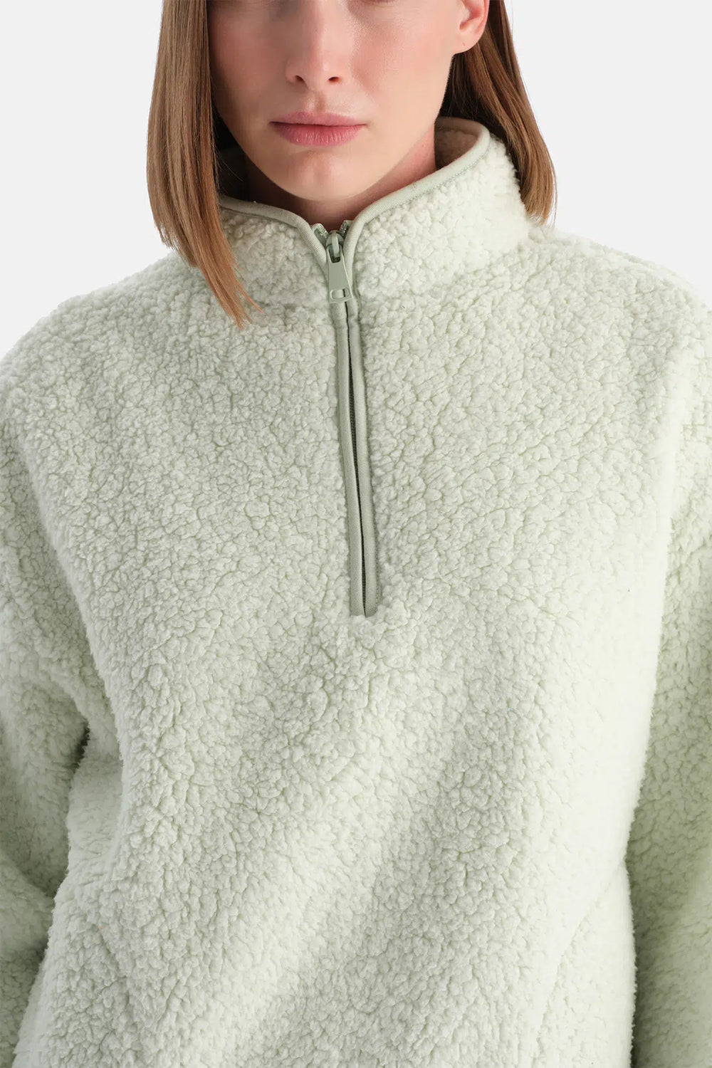 Mint Yeşili Kadın Yarım Fermuarlı Sweatshırt
