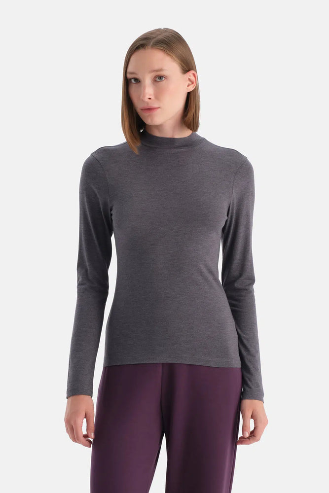 Antrasit Melanj Travel Balıkçı Yaka Uzun Kollu Bluz