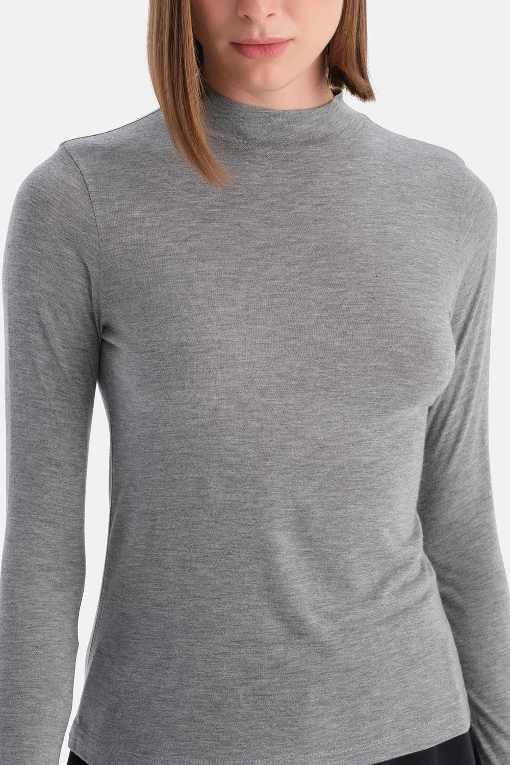 Gri Melanj Travel Balıkçı Yaka Uzun Kollu Bluz