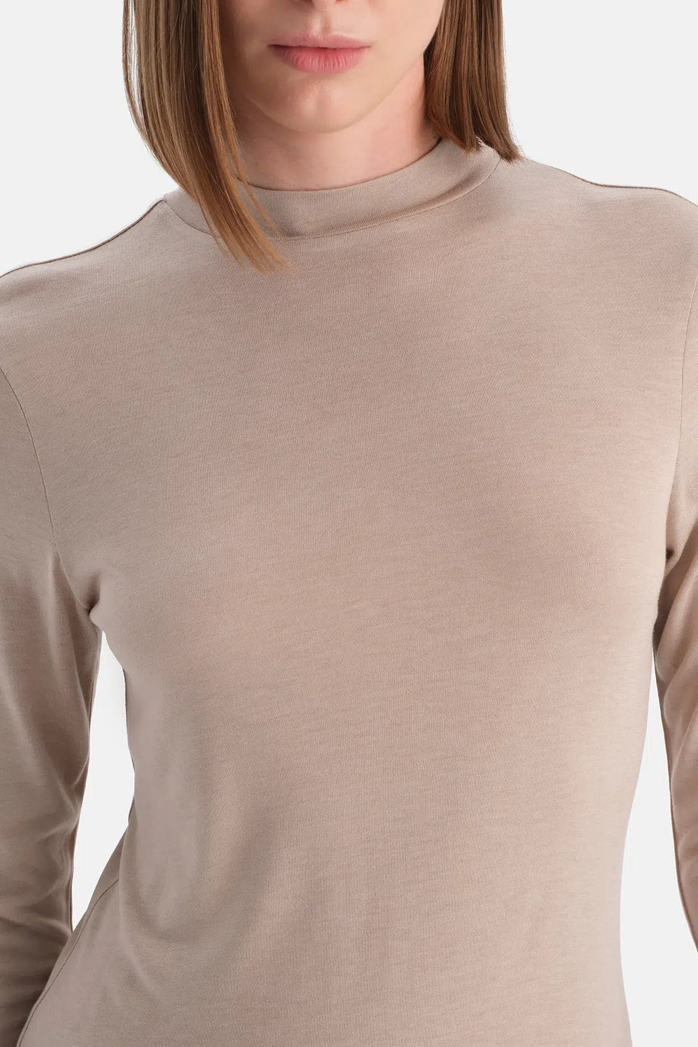 Bej Melanj Travel Balıkçı Yaka Uzun Kollu Bluz