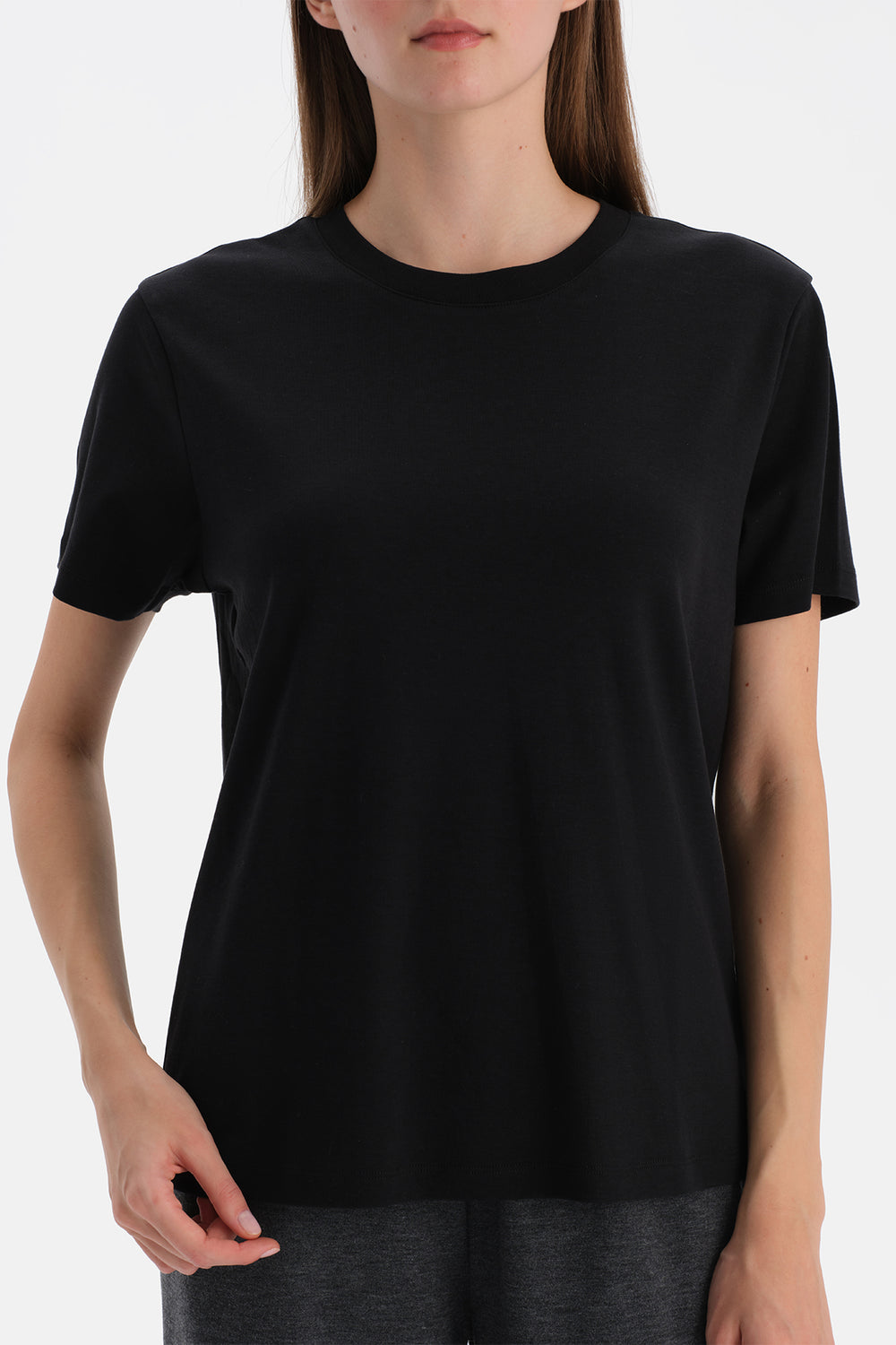Siyah Bis Yaka Merserize Kısa Kollu Tişört