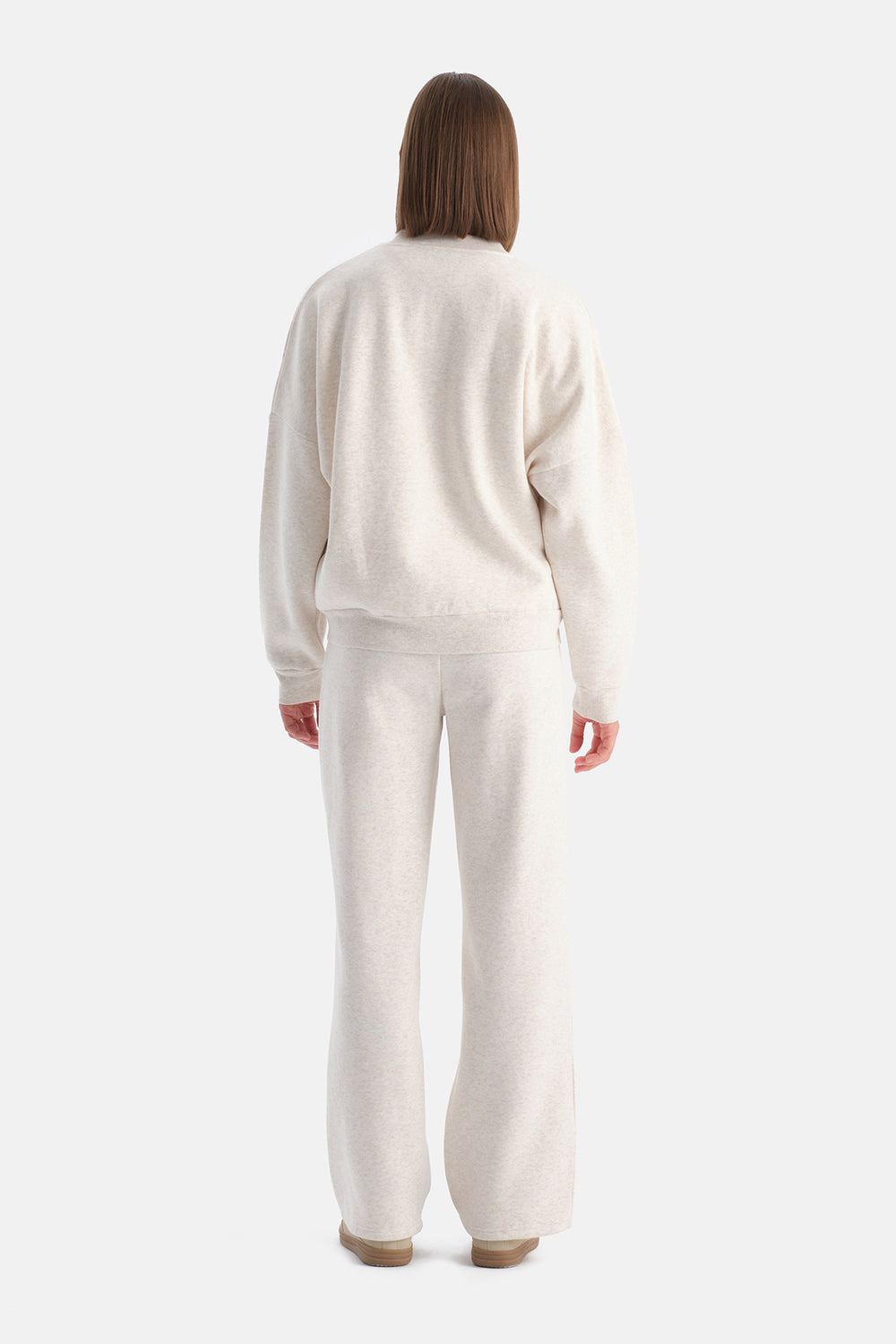 Ekru Melanj Travel Fermuarlı Üç İplik Sweatshirt