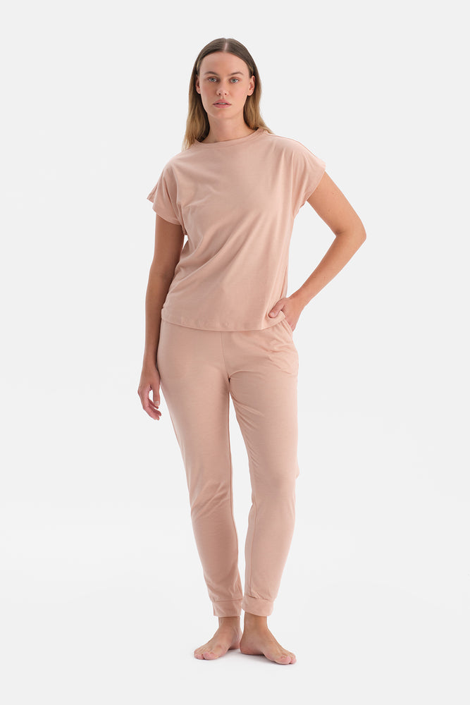 Pudra Kısa Kollu Tişört Pantolon Takım