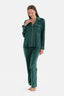 Koyu Yeşil Biye Detaylı Kadife Gömlek Pantolon Pijama Takımı