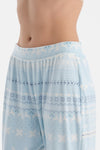 Açık Mavi Baskılı Kadife Tişört Pantolon Pijama Takımı