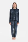 Lacivert Gofre Yıldız Baskılı Tişört Pantolon Pijama Takımı