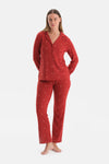 Kırmızı Puantiyeli Termal Gömlek Pantolon Pijama Takımı