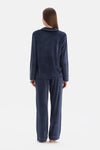 Lacivert Nakış Detaylı Kadife Gömlek Pantolon Pijama Takımı