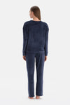 Lacivert Uzun Kollu Kadife Tişört Pantolon Pijama Takımı