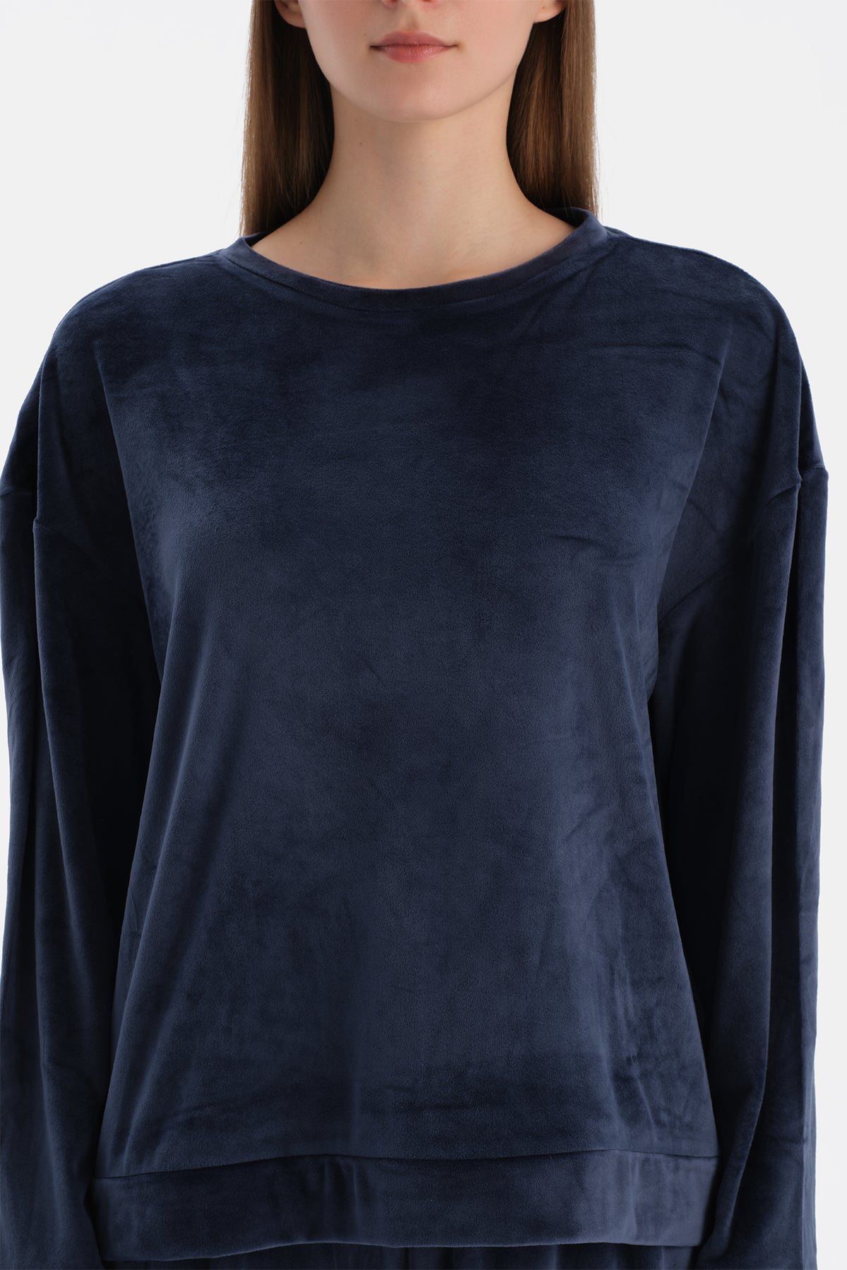 Lacivert Uzun Kollu Kadife Tişört Pantolon Pijama Takımı