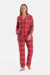 Kırmızı Ekoseli Termal Gömlek Pantolon Pijama Takımı