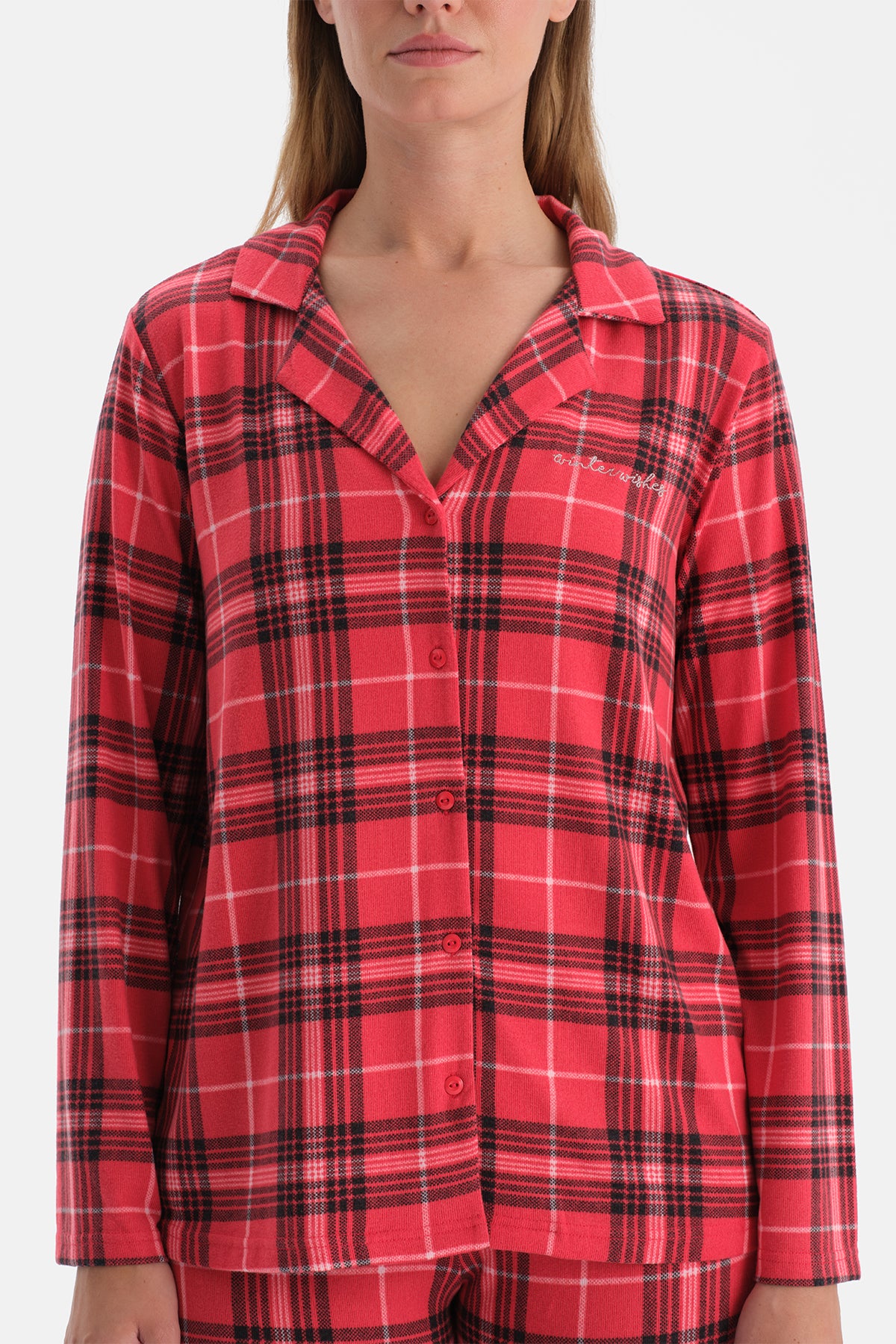 Kırmızı Ekoseli Termal Gömlek Pantolon Pijama Takımı