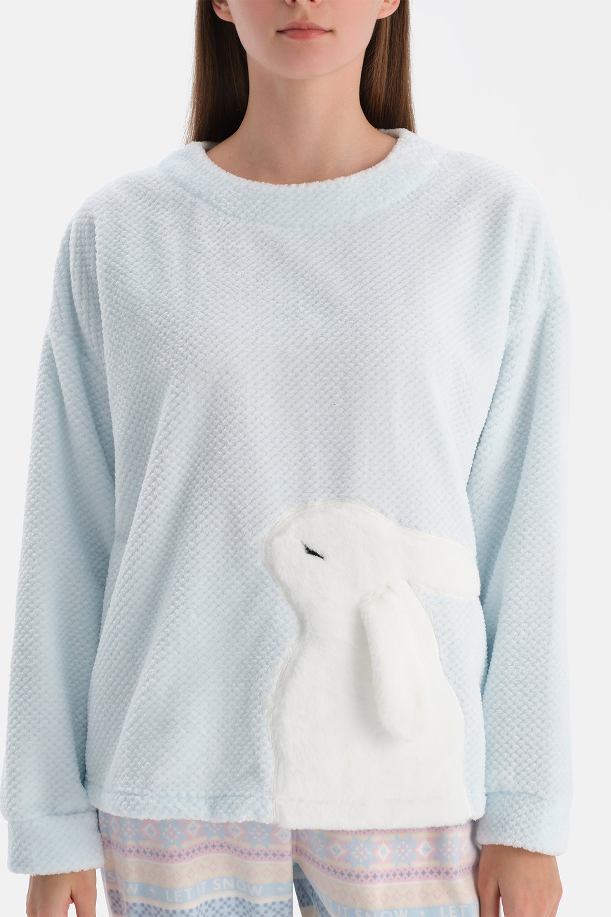 Açık Mavi Tavşanlı Baskılı Tişört Pantolon Pijama Takımı