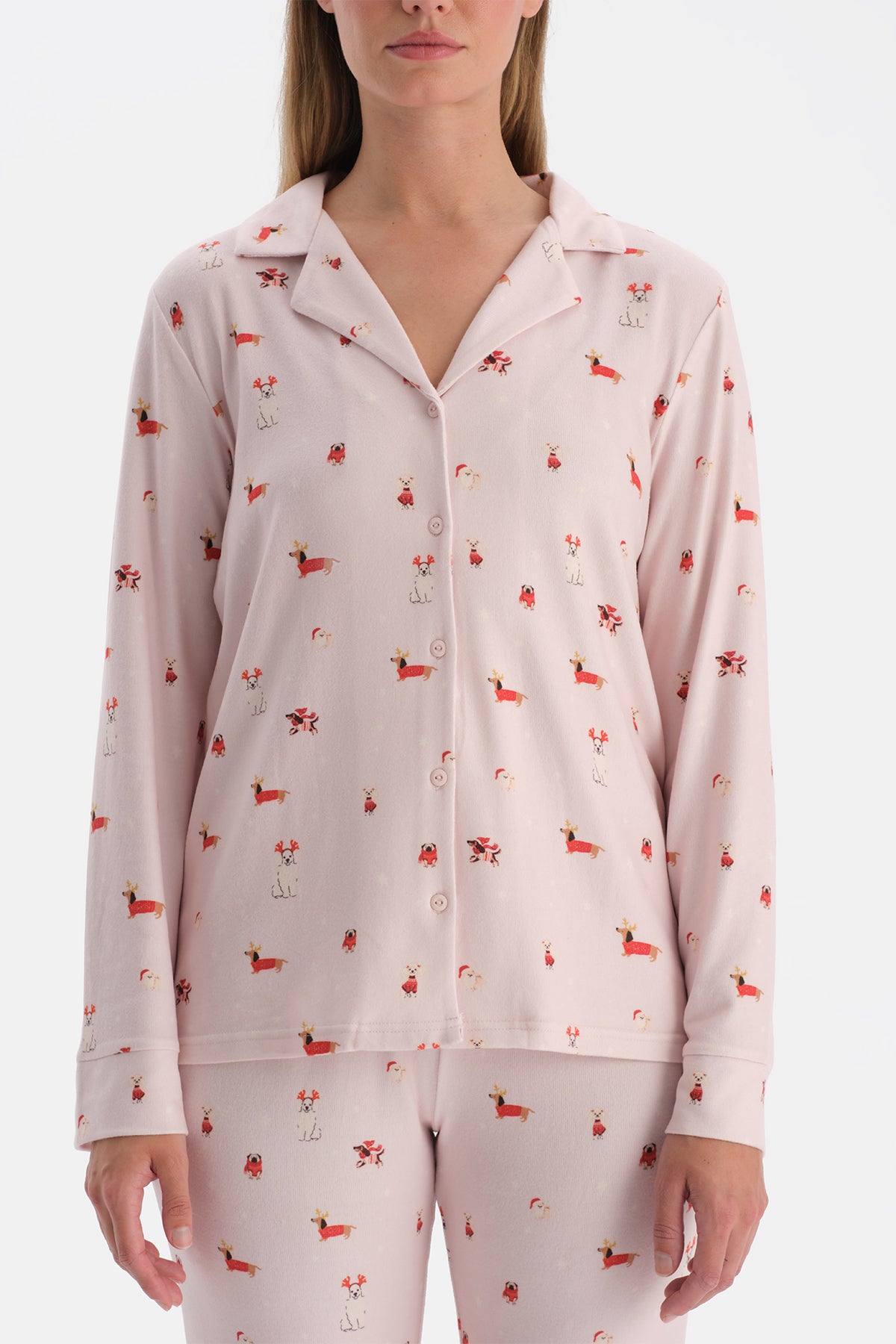 Açık Pembe Baskılı Termal Gömlek Pantolon Pijama Takımı