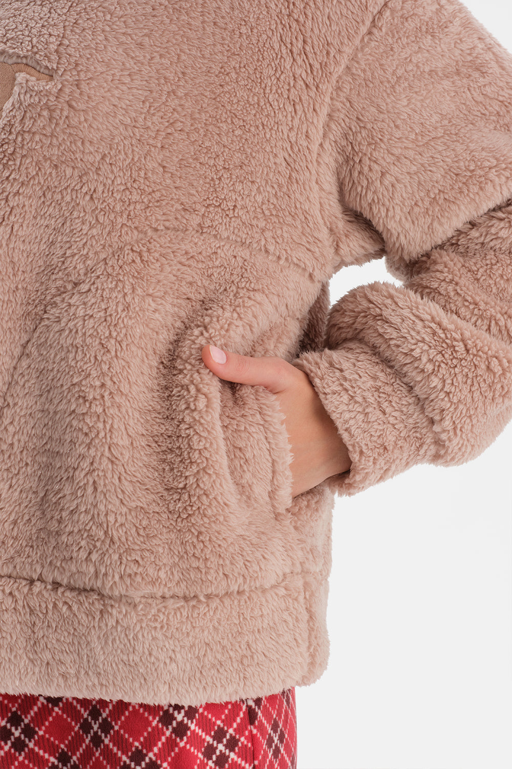 Sütlü Kahve Nakışlı Polar Tişört Pantolon Pijama Takımı